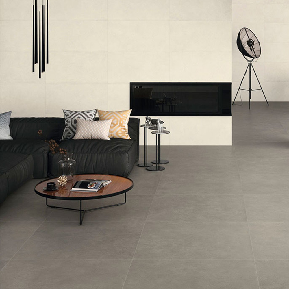 suelo de salon con azulejo gris ALLEY 4D GREY PERONDA