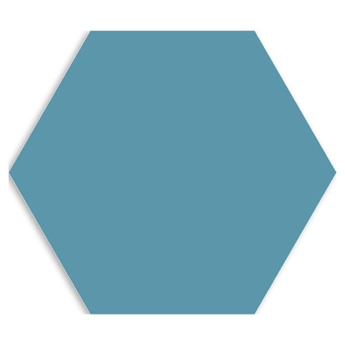 baldosa hexagonal de color azul fabricada en porcelánico