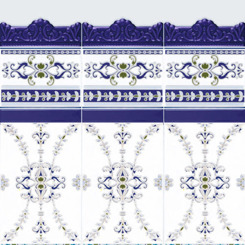 azulejo sevillano Cartuja Rib Listelo plano Azul 15x20 Brillo