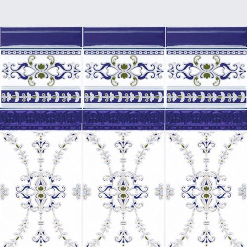 azulejo sevillano Cartuja Rib Moldura Relieve Azul Valencia 15x20 Brillo