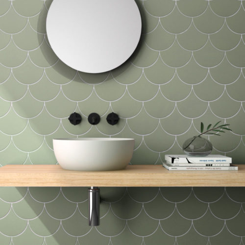 azulejos baño verdes ESCAMA OLIVE 15.5x17