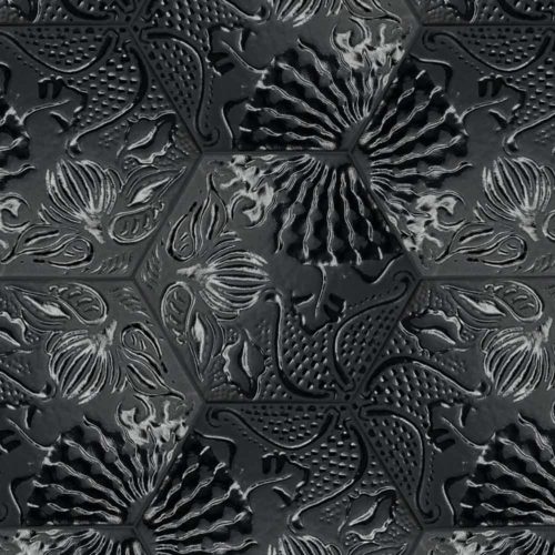 azulejos negros con texturas formato hexagonal