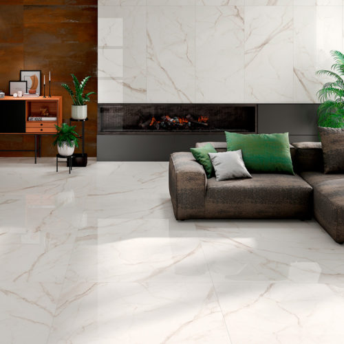azulejo marmol de gran formato KINSALE WHITE 120X120 instalado en suelo