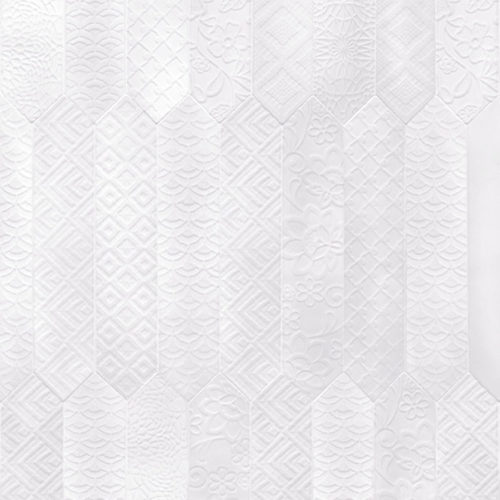 azulejo blanco textura OPTICS WHITE DECOR 6.5X33.2 BRILLO