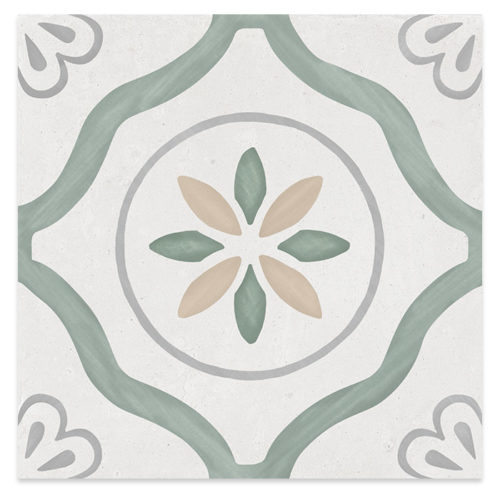 Azulejo Sirocco Green Petals 22.3X22.3 Mate estilo hidráulico