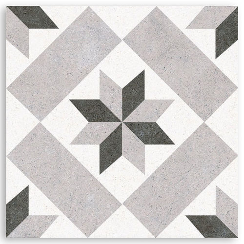 azulejo blanco y gris porcelanico VINTAGE STAR GREY 25X25 SATINADO